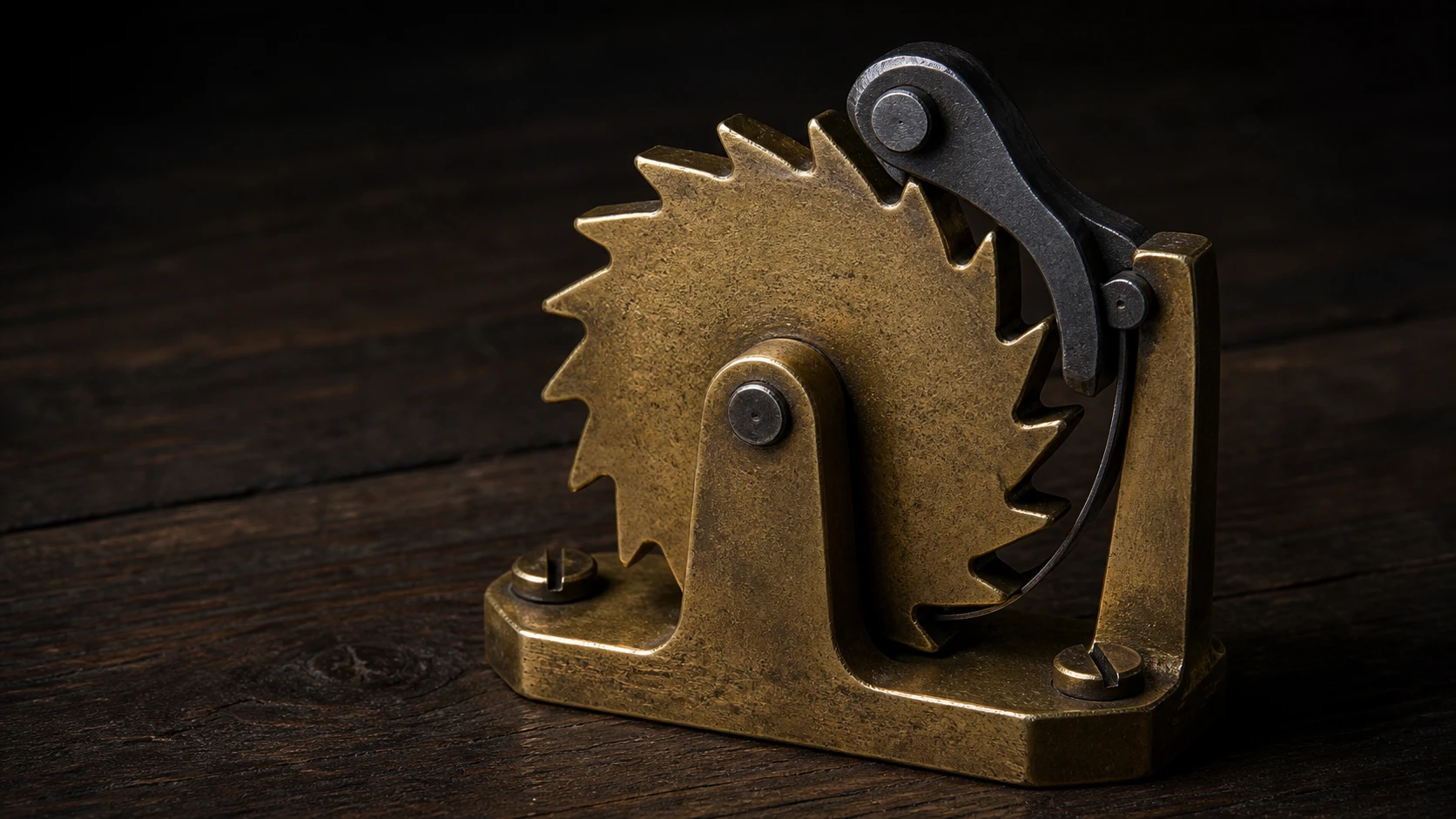 A mechanism that turns one way only: it can cut, never clear