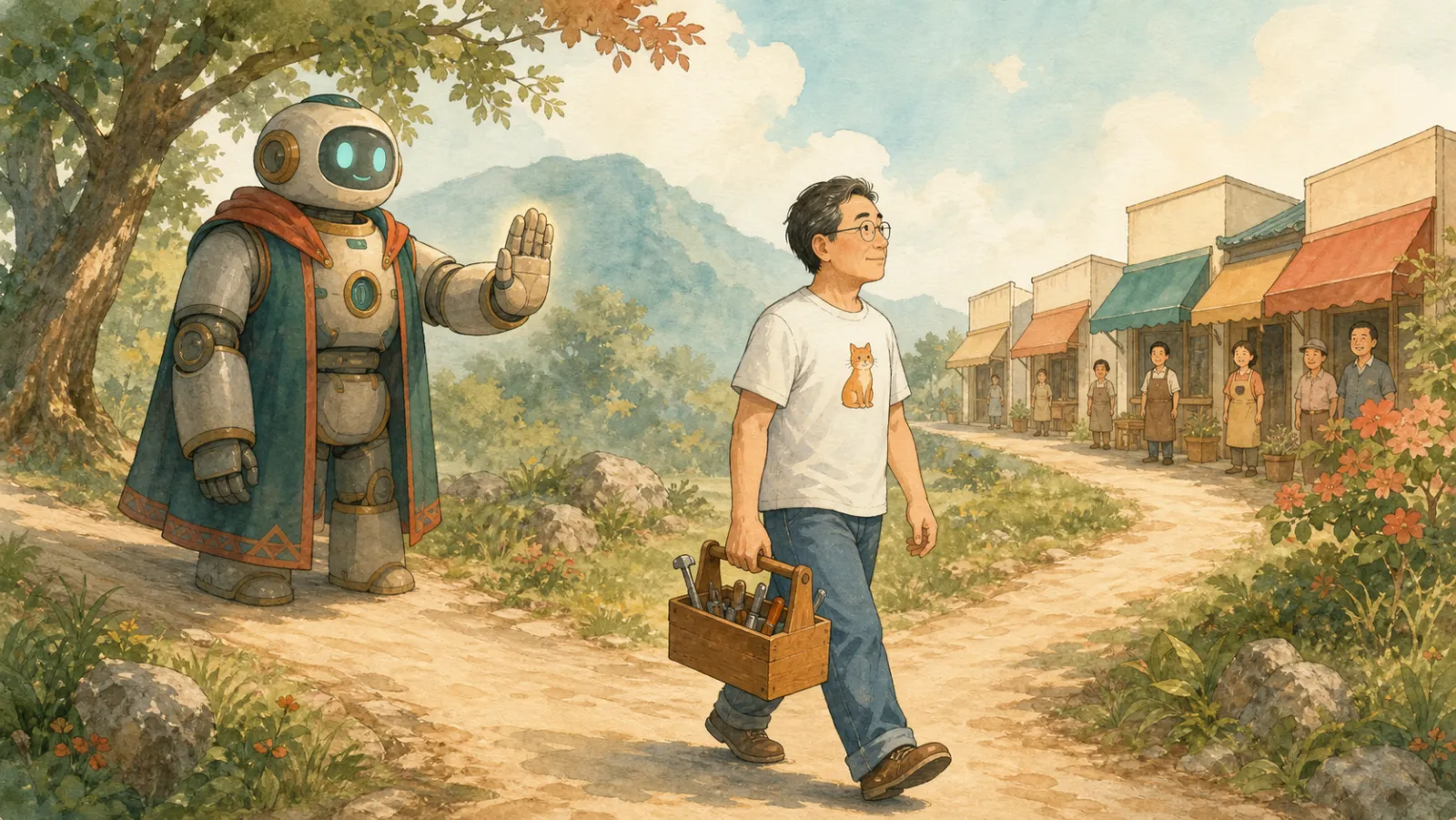 插畫：AI 勸退，他提著工具箱繼續往前走