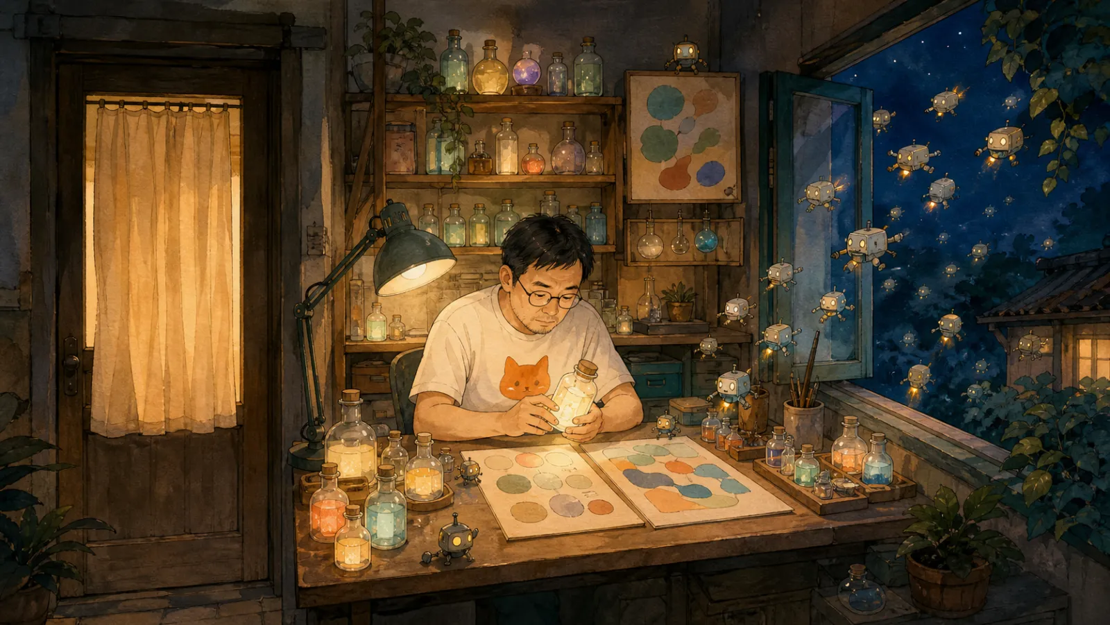 插畫：關上前門專心研究，窗外爬蟲持續進出